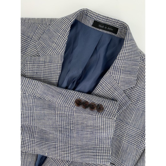 Ralph Lauren Blazer Mens 42L Blue Houndstooth 100% Linen Sport Coat Jacket